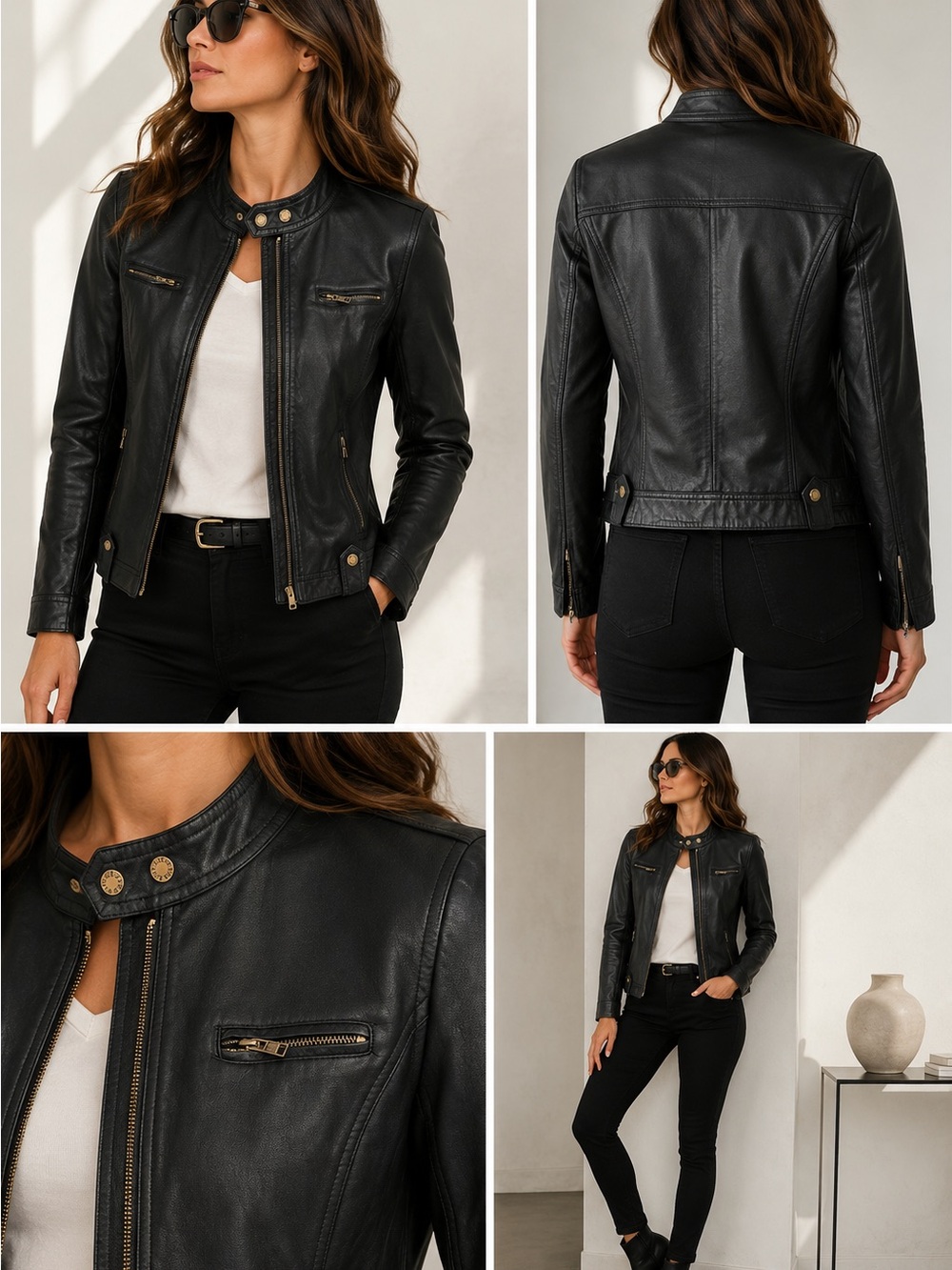 Lack vegan leather moto jacket/ Cafe Racer style